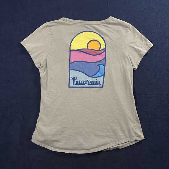 Patagonia Tops - Patagonia Womens Small Sunset Sets Organic Cotton Scoop Neck T-Shirt Grey Wave